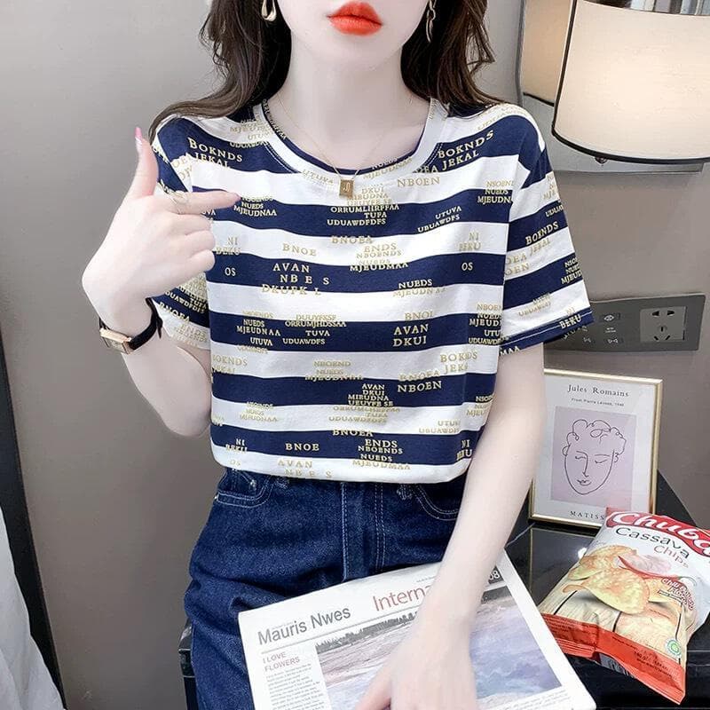 Verão senhoras frente ombro branco manga curta camiseta novo estilo solto mais magro olhar Plus Size verão meia manga t
