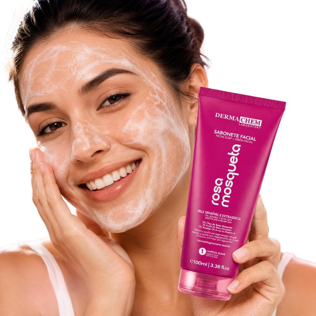 Sabonete Ultra Hidratante Rosa Mosqueta Dermachem 100ml Para Pele Sensível E Extrasseca