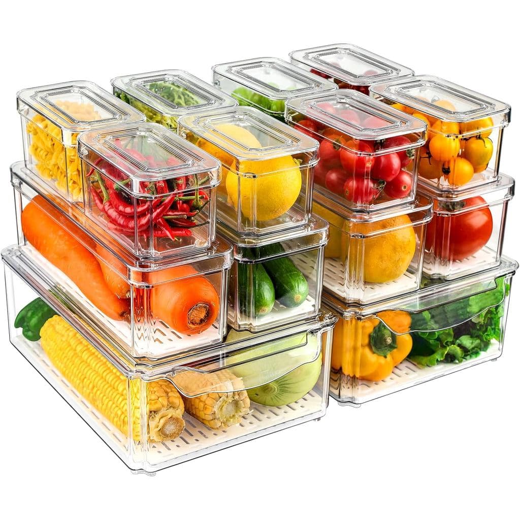 Conjunto de 14 peças para armazenamento no refrigerador, caixas de armazenamento com tampas, armazenamento no refrigerad