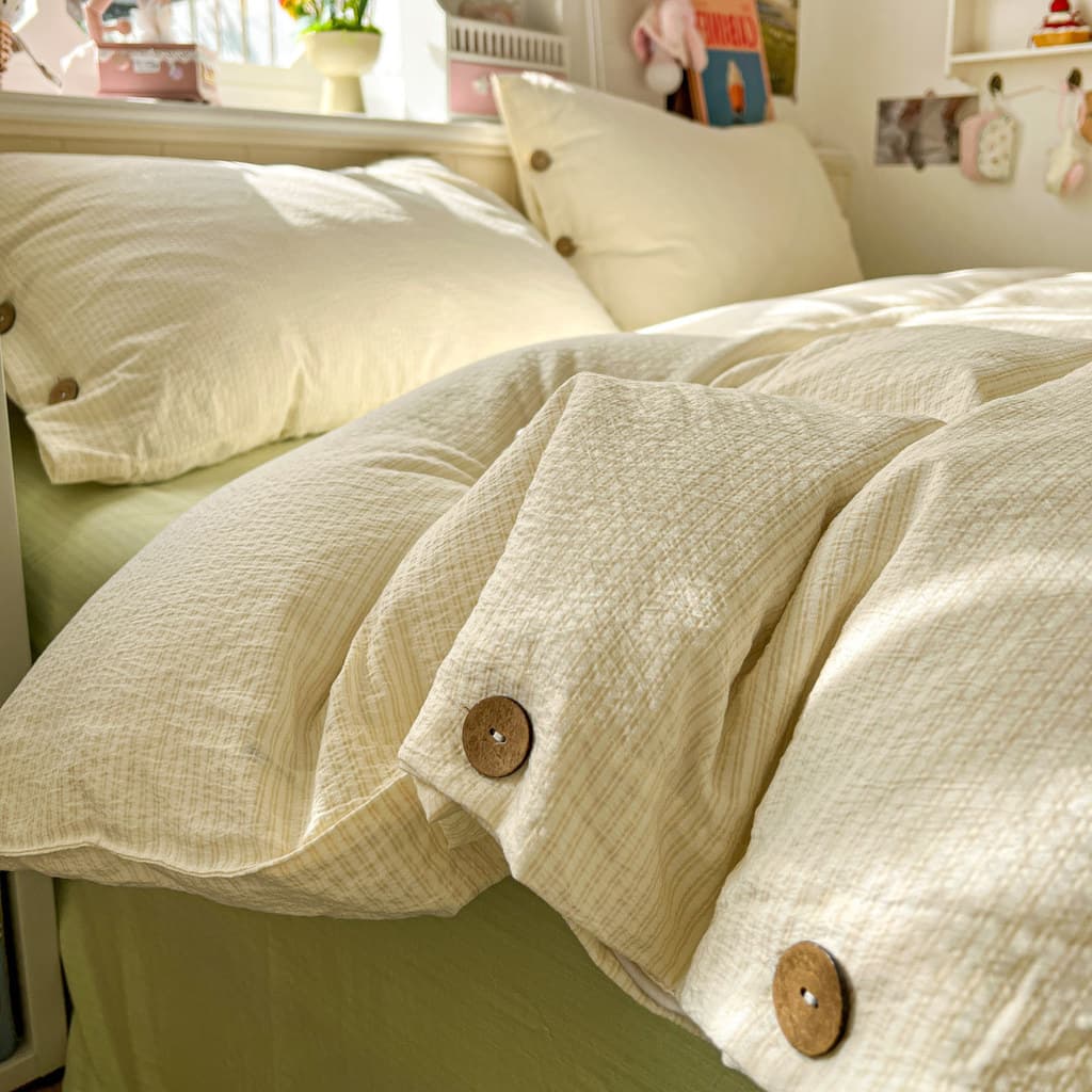 Novo simples ins listrado botão colcha capa de quatro peças conjunto lençol estilo minimalista cama conjunto de três peç