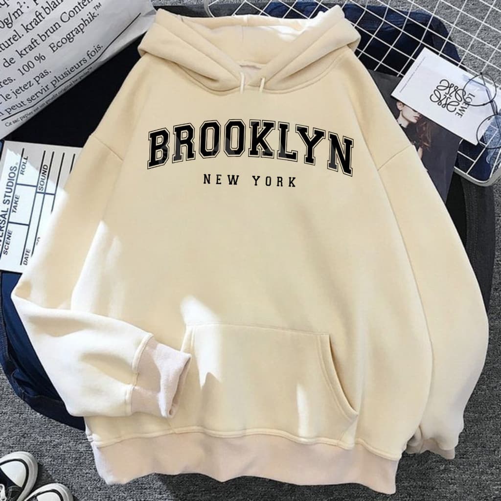 Blusa de frio Moletom Brooklyn com capuz e bolso moda inverno Unissex Feminino Masculino