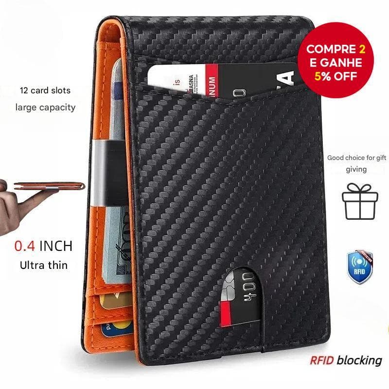 Carteira Masculina Fina Com Bloqueio De RFID – Porta-Cartões Portátil Ultrafino Para Viagens , Negócios E Uso Diário