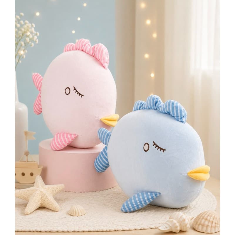 Pelúcia Peixe Fofo Rosa e Azul 25cm Almofada Macia Infantil Decoração Quarto Bebê Envio Imediato
