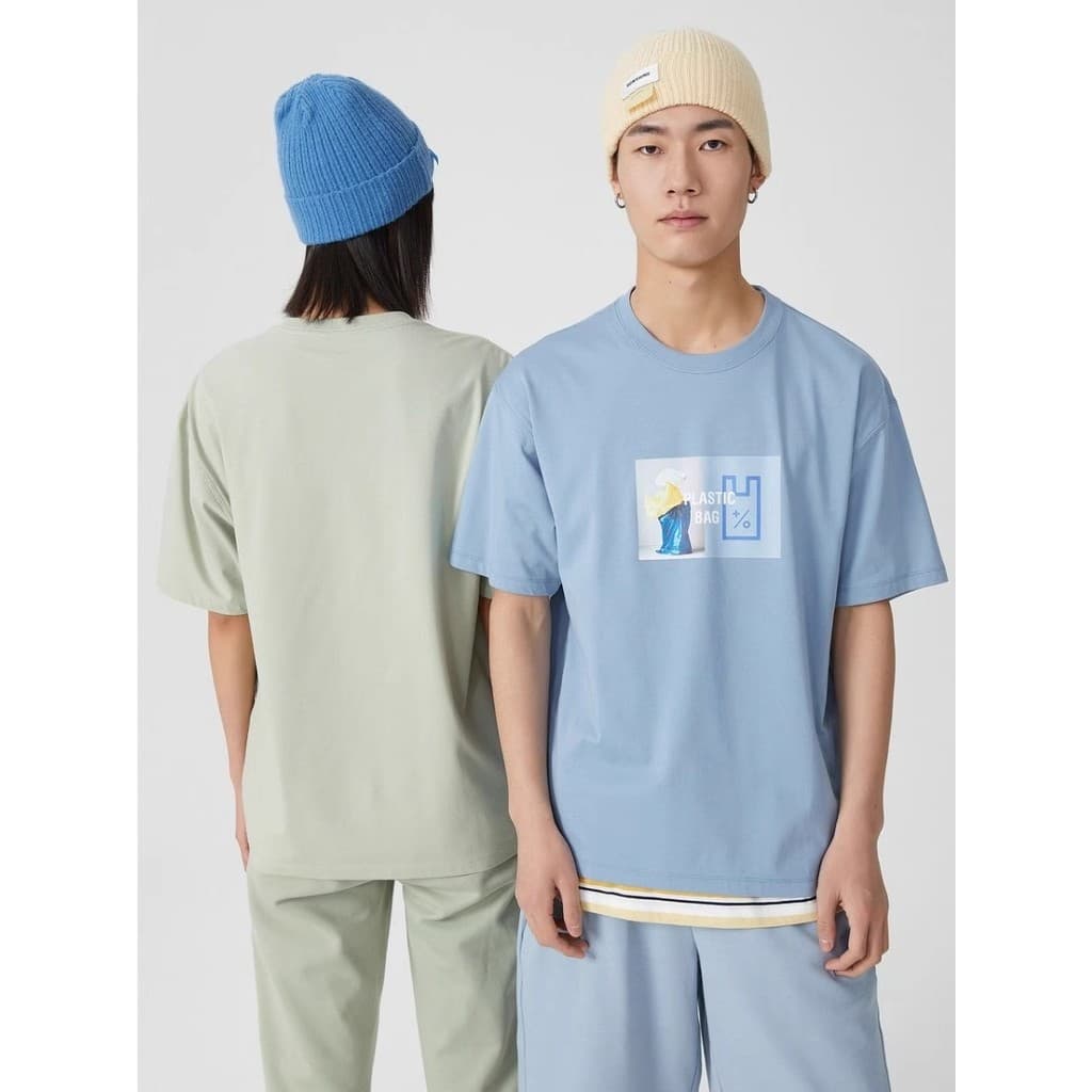 Verão Metes em torno do pescoço de manga curta camiseta masculino feminino mesmo estilo confortável simples ambientalmen