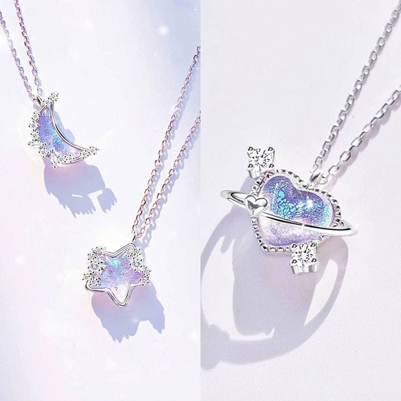 FINGE Simples Moda Cristal Lua Pentagrama Coração Pingente Nelace Para Mulheres Meninas Temperamento Elegante Fany Jóias