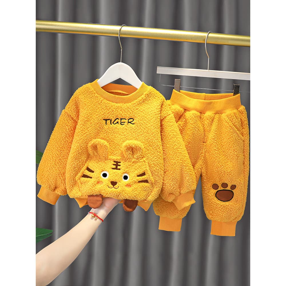 Terno de inverno para bebês, além de veludo, 2 roupas infantis, outono inverno, estilo inverno, roupas infantis, moda in