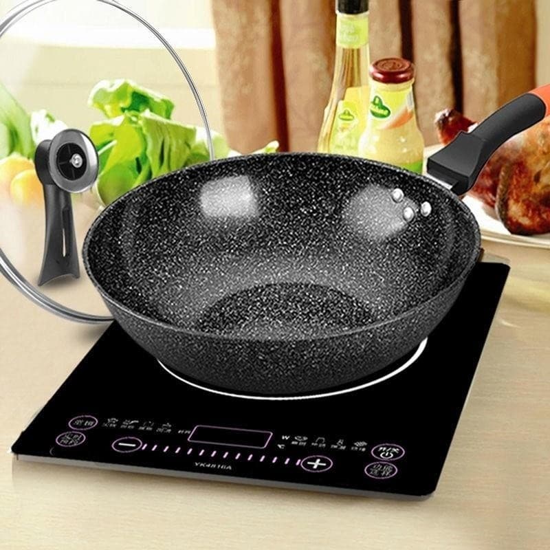 Pedra médica wok antiaderente panela de ferro multifuncional wok fogão de indução frigideira fogão a gás doméstico adequ