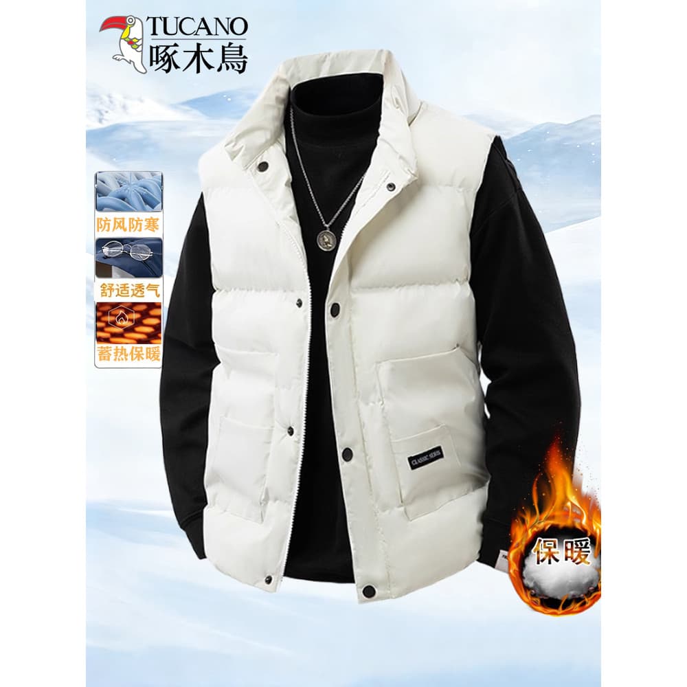 Woodpecker outono inverno novo estilo masculino gola alta Casual quente moda colete simples All-Match grosso algodão col