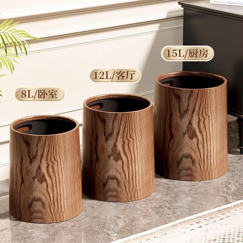 Retro imitação de grão de madeira lata de lixo doméstico 2025 novo estilo grande capacidade sala estar cozinha banheiro