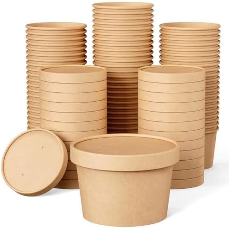 JOLLY PARTY 50 Pacotes De Recipientes De Sopa De Papel De 8 Onças Com Tampas , Copos Descartáveis Para Alimentos Sorvete