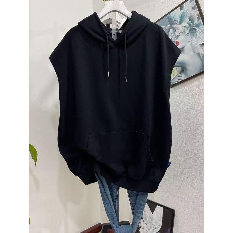 Plus Size colete feminino primavera outono esportes Casual cor sólida exterior usar colete com capuz sem mangas moletom