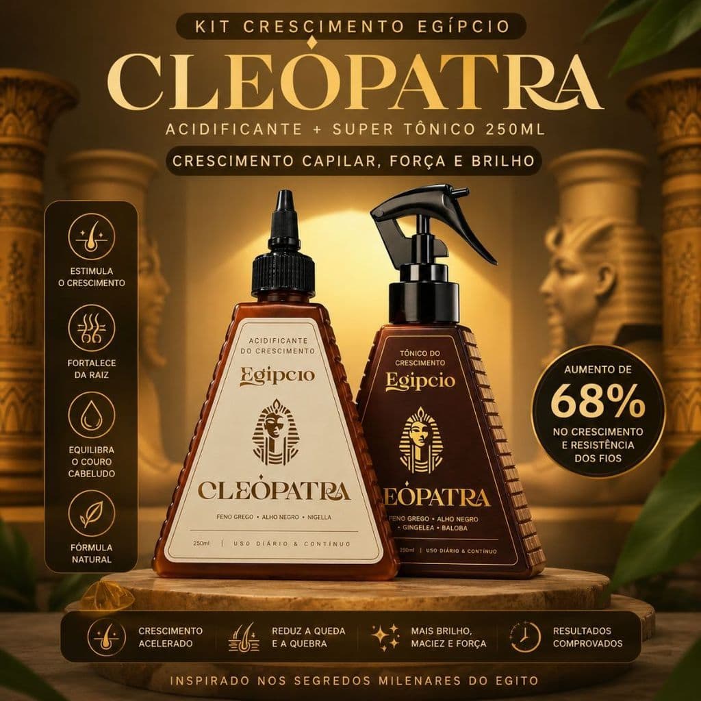 Kit Crescimento Egípcio Cleópatra Acidificante + Super Tônico 250ml | Crescimento Capilar, Força e Brilho