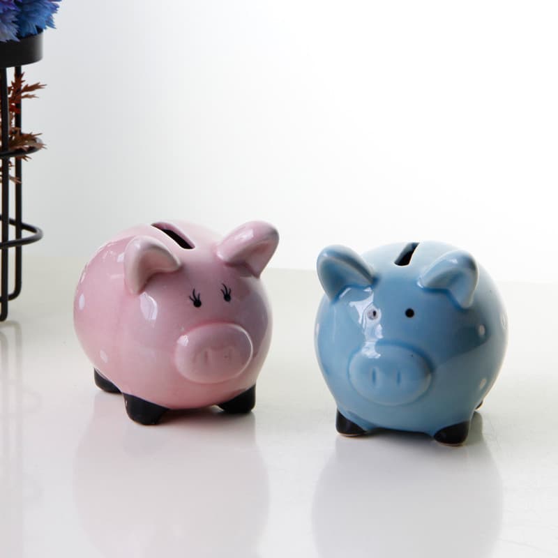 Novo bonito cor rosa azul cerâmica pequeno porco ornamentos moeda economia de dinheiro economia de dinheiro dinheiro bra