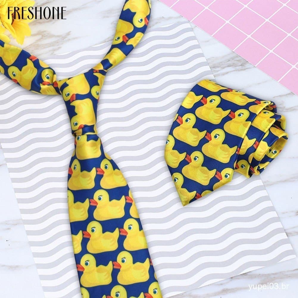 Gravata Masculina de Pato Amarelo de Desenho Animado Engraçado VFTF