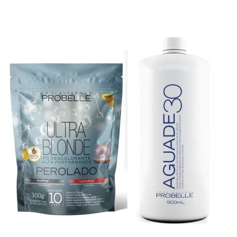 KIT ÁGUA OXIGENADA 30V 900ML+PÓ DESCOLORANTE PEROLADO STAND POUCH 300G  PROBELLE
