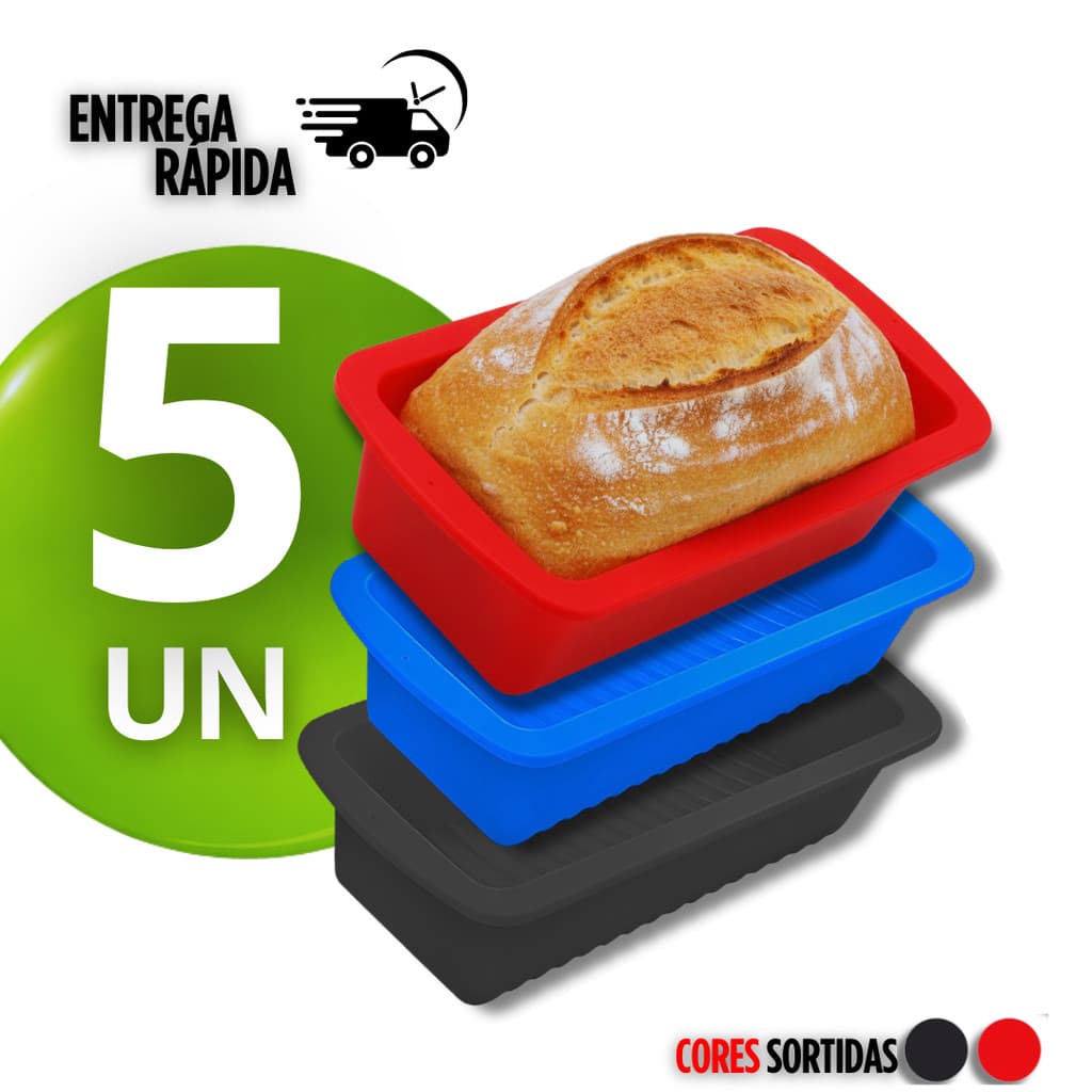 Conjunto 5 Forma de Silicone Antiaderente Pães, Tortas e Bolos Caseiros, Forma Não Gruda Formas Bolos Forno Padaria