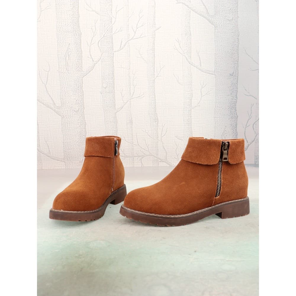 Tamanho 35 Niuzhen Couro Genuíno Salto Médio Salto Quadrado Sapatos Femininos Dupla Face Zíper Punhos Botas Femininas Mo