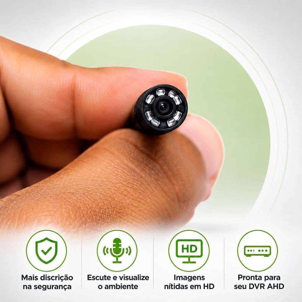 Micro Câmera Pinhole AHD com Áudio Espiã Discreta para Monitoramento