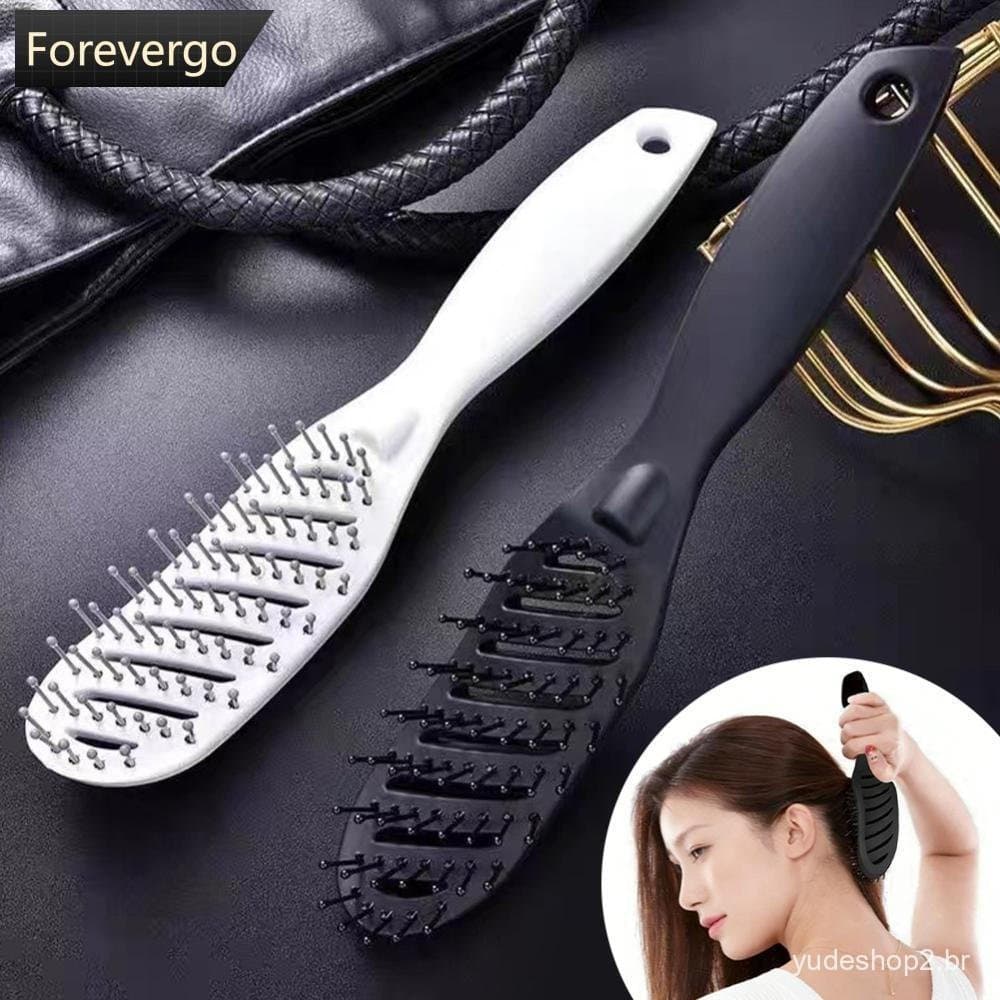 FOREVERGO Estilo Escova De Cabelo Encaracolado Salão Massageador Pente Desembaraçar Secagem Anti Estática Curvada Ventil