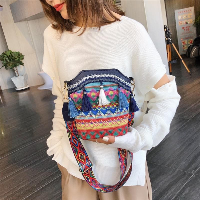 2027 novo estilo estilo étnico bolsa feminina moda tecido bolsa de ombro na moda balde saco do mensageiro feminino nicho