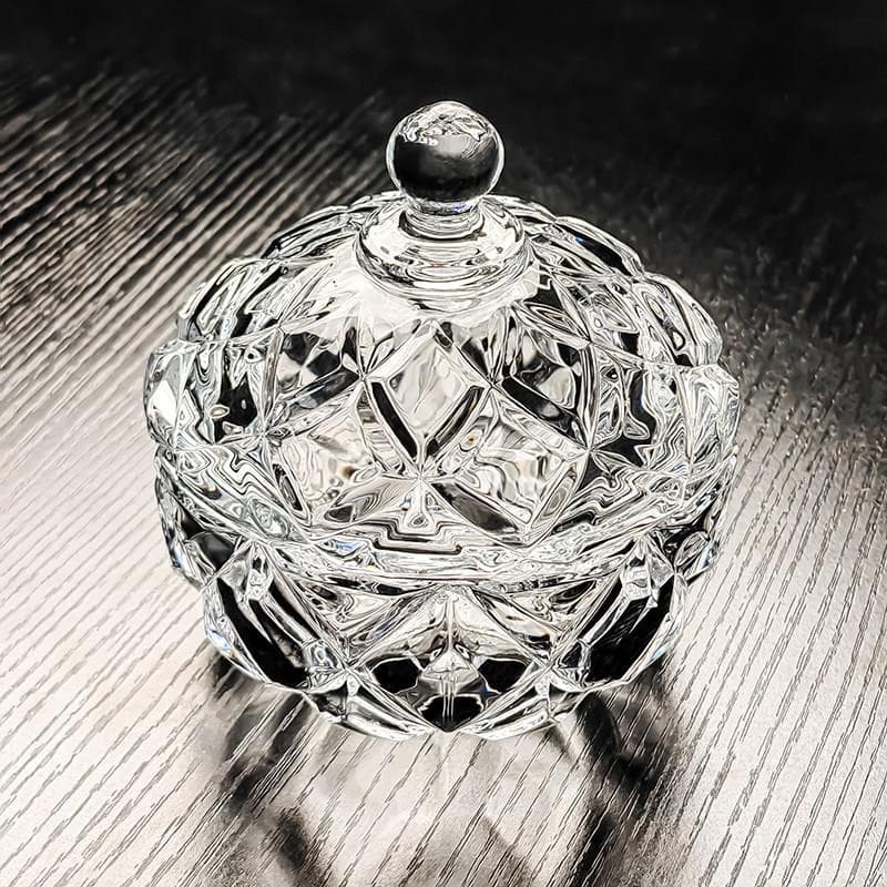 Tigela de vidro de cristal com tampa, jarra de doces, prato de frutas de alto valor, açucareiro, placa de frutas, caixa
