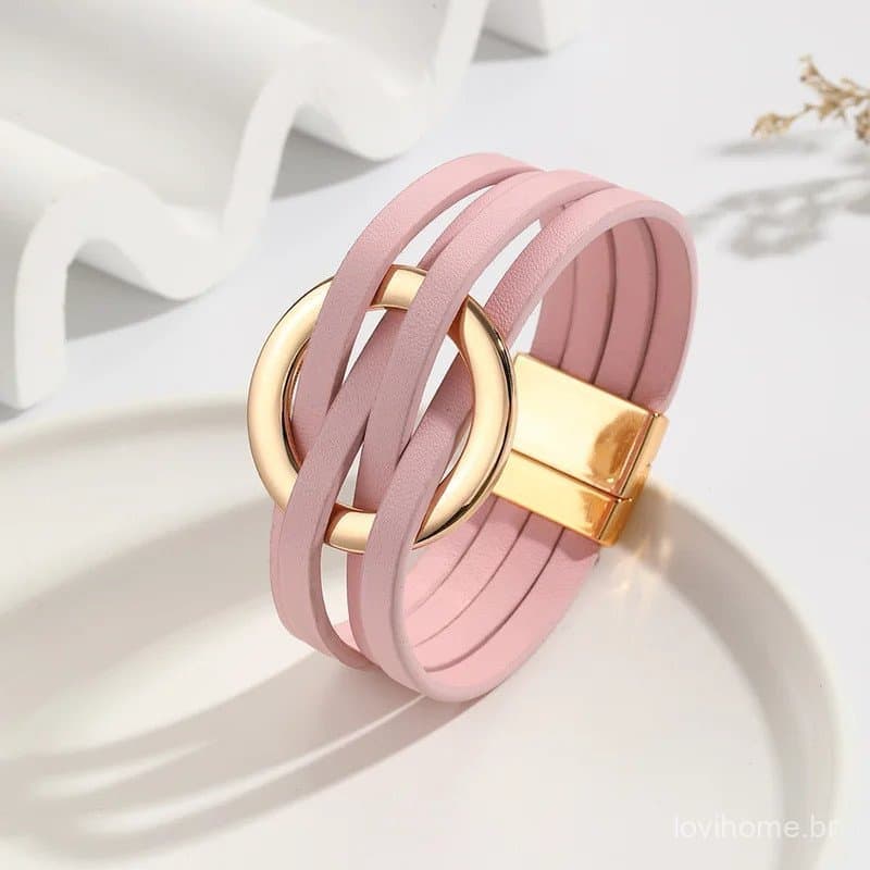 Pulseira de Couro com Cruz Dourada ALLYES para Mulheres 2025, Simples, Multicamadas, para Festas