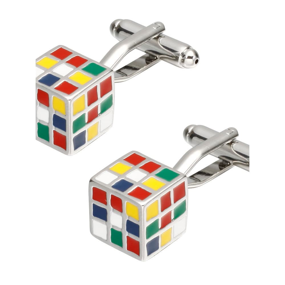 Caixa encaixotado abotoaduras francesas de alta qualidade abotoaduras masculinas matemática colorido cubo rubik abotoadu
