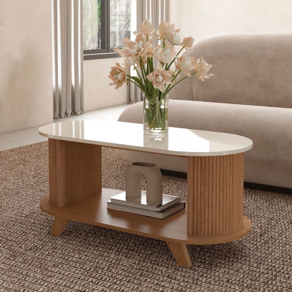 Mesa de Centro Vivald Artely Modelo Ripado Arredondado Para Sala
