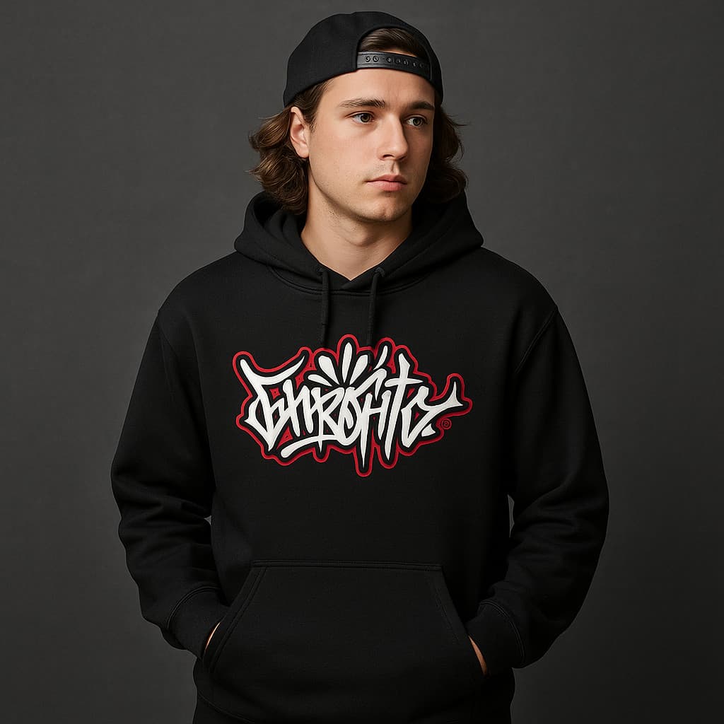 Moletom Canguru Masculino  Chronic New Houstou - Preto com Logo Vermelho Oferta