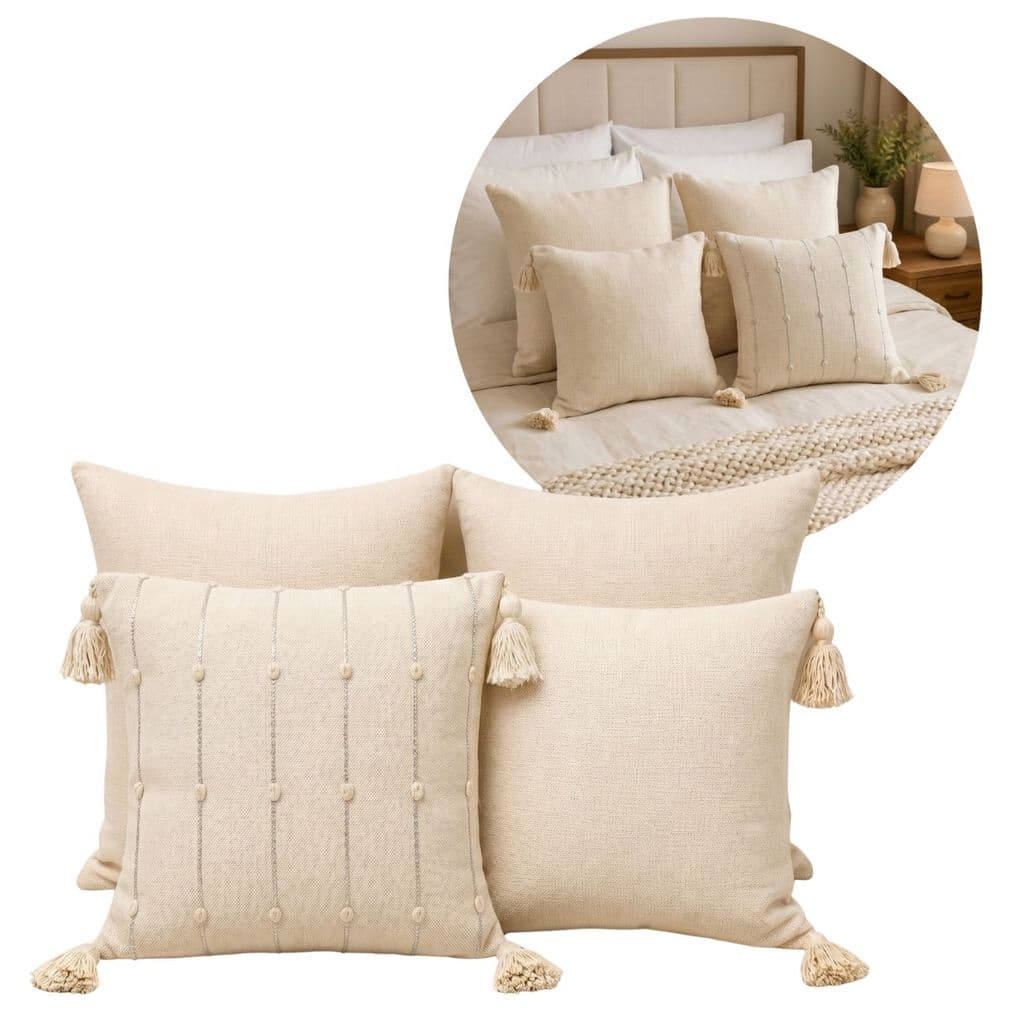 Kit 4 Capas Almofada Loma Panamá 45x45cm Detalhe Prata Luxo Decoração Casa Sala Quarto Moderno