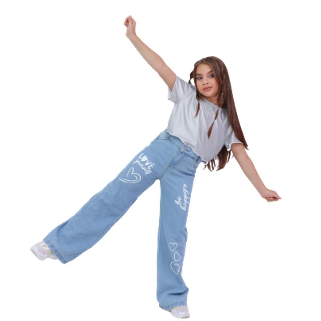 calça wide leg infanti juvenil estampada com desenho borboleta