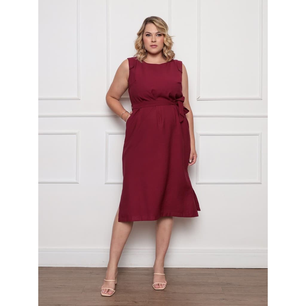 :Vestido Sem Mangas Oversize Feminino Cintura Com Cordão Macio Uso Cotidiano