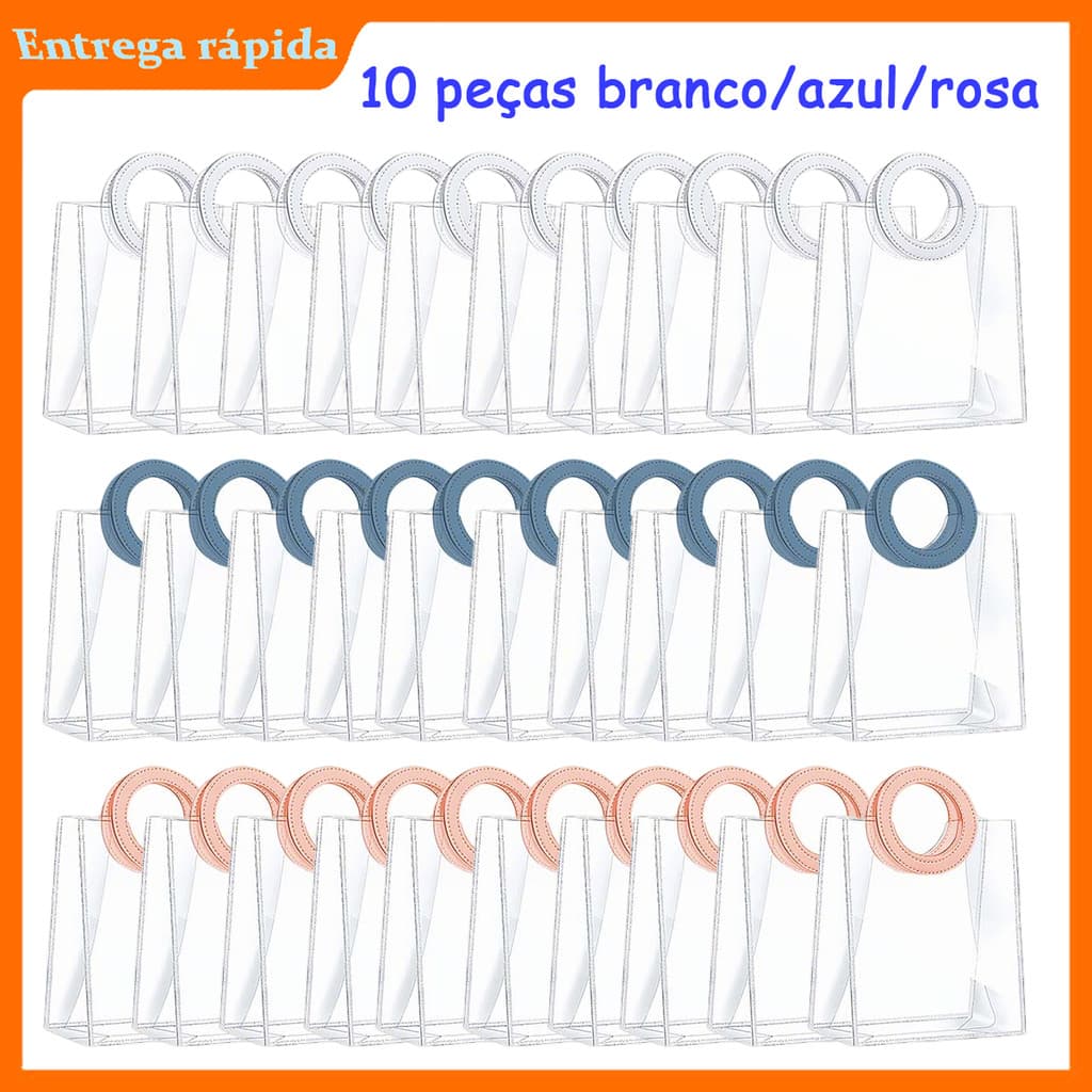 16x8x18 cm, 10 pçs de sacola plástica transparente (com alça de anel), indicada para casamentos e festas de aniversário