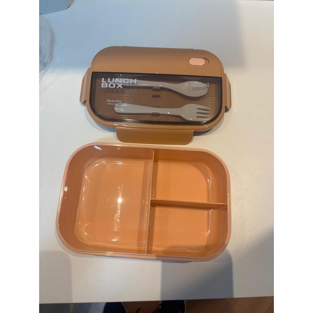 Pote Marmita Retangular 1000ML com 2 talheres Plástico S/BPA