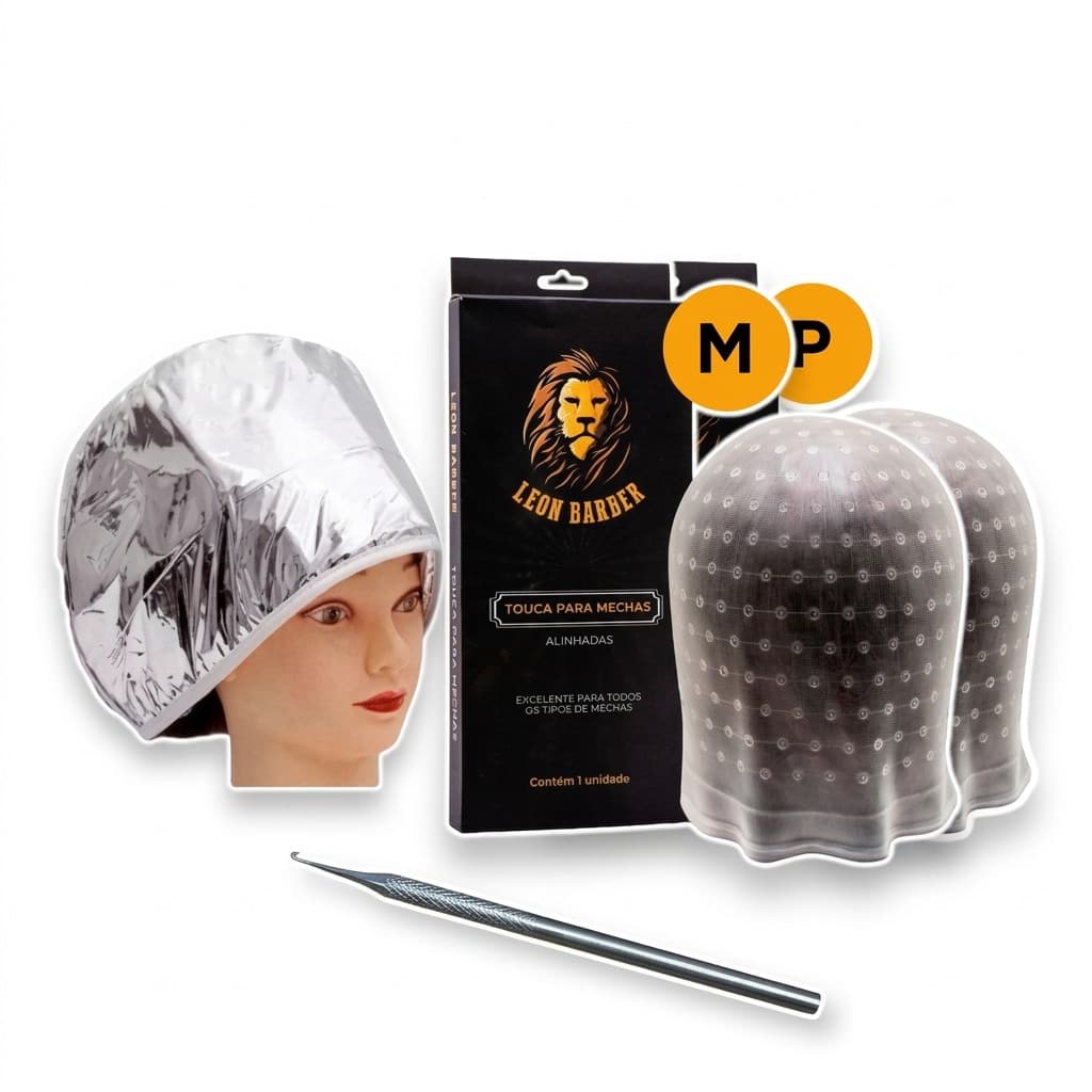KIT Touca de reflexo tamanho P e M + Touca Térmica Elétrica + Agulha incluso Leon Barber