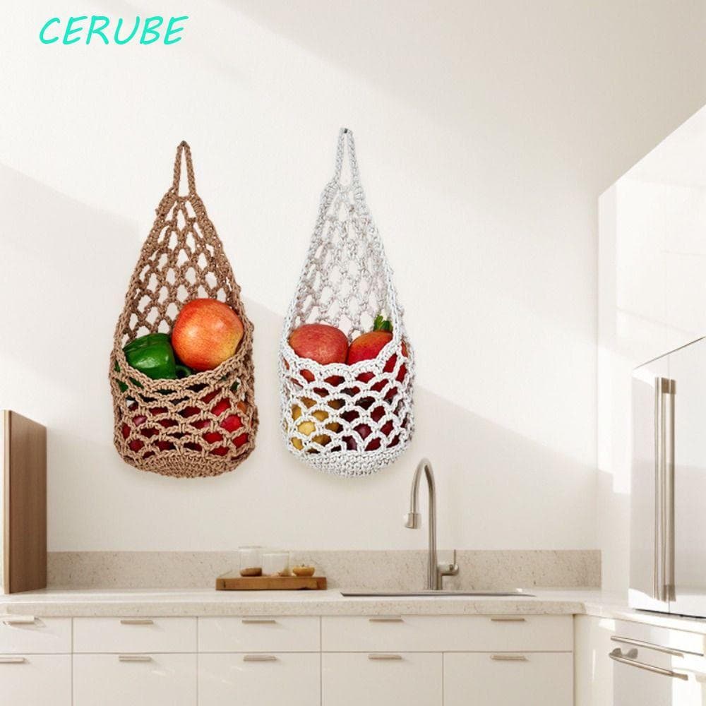 Saco De Rede De Frutas Para Pendurar Na Parede CERUBE , Organizador De Armazenamento De Cozinha Ecológico Feito À Mão ,