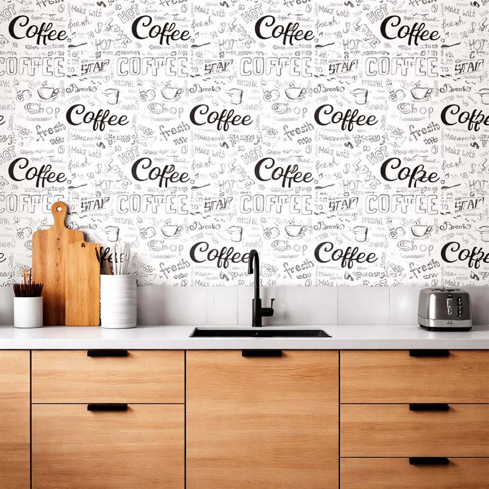 Papel de Parede Para Cozinha Café Branco Cafeteria Cantinho do Café Adesivo Lavável