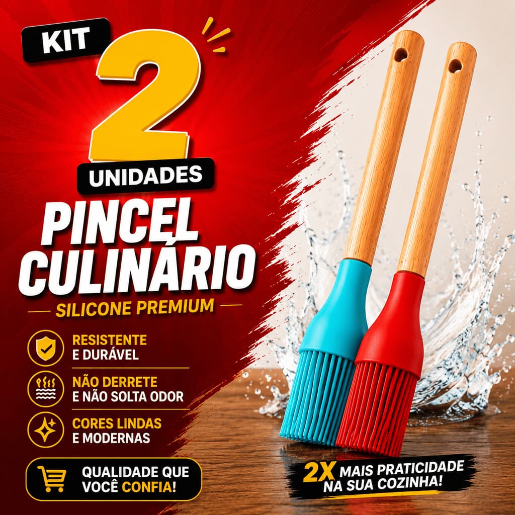 Kit 2 Pincel Culinário de Silicone 27,5cm Cabo de Bambu Cozinha Azeite Óleo Untar Forma Confeitaria Pincela Profissional
