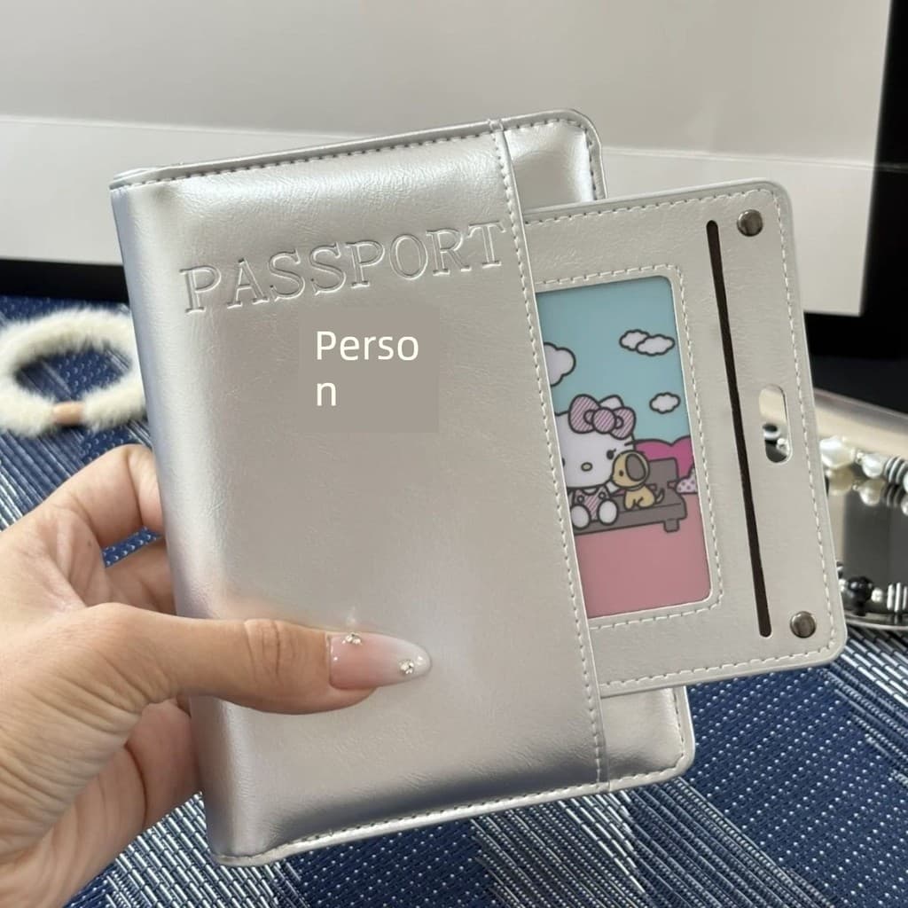 Xiaohongshu mesmo estilo porta-passaporte de alto valor couro prateado simples portátil multifuncional armazenamento de