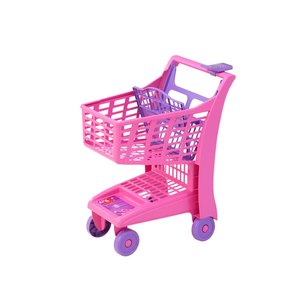 Carrinho De Compras Infantil Supermercado Rosa  Com Rodinhas Brinquedo Educativo