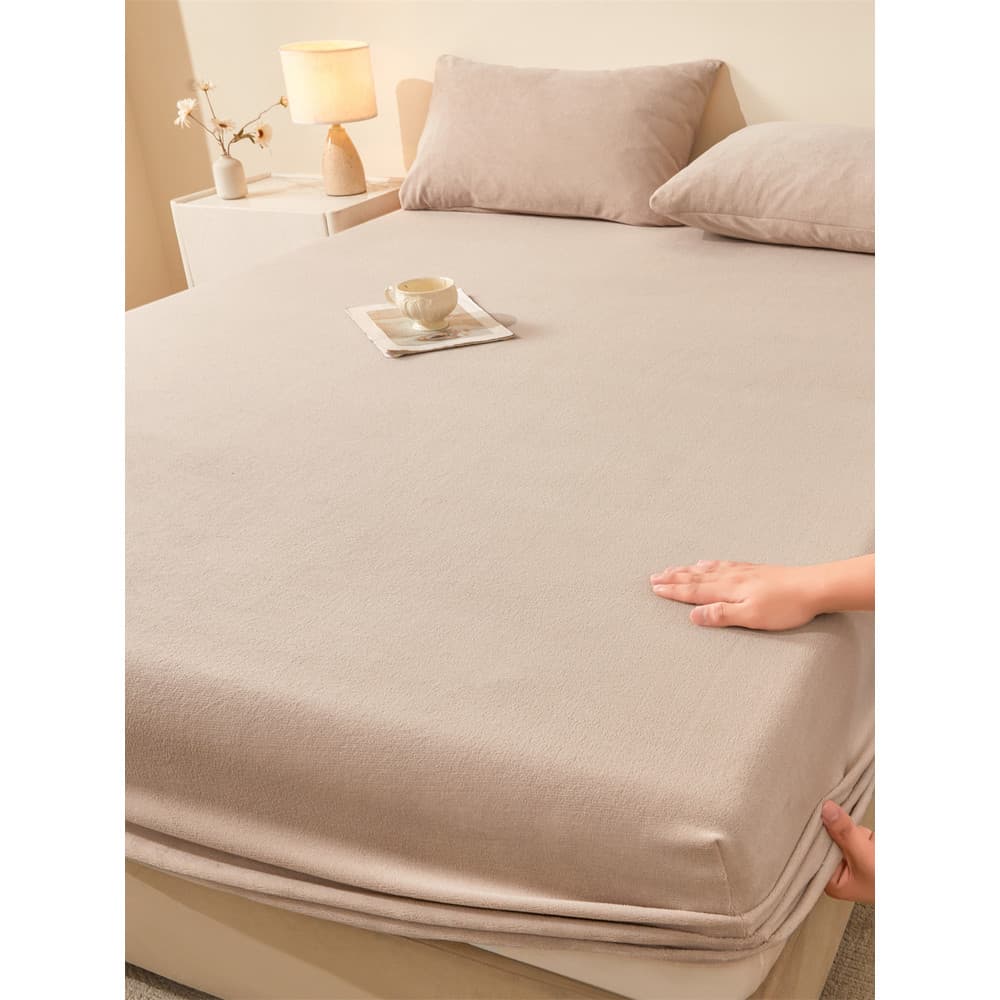 Muji lençol de veludo de leite, cor sólida, lã de inverno, colchão Extra grosso, capa protetora, conjunto de três peças,