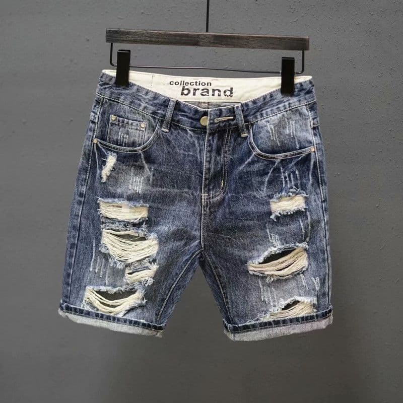 Shorts jeans masculino verão na moda shorts exclusivos rasgados mendigo calças masculinas Slim-fit em linha reta Casual