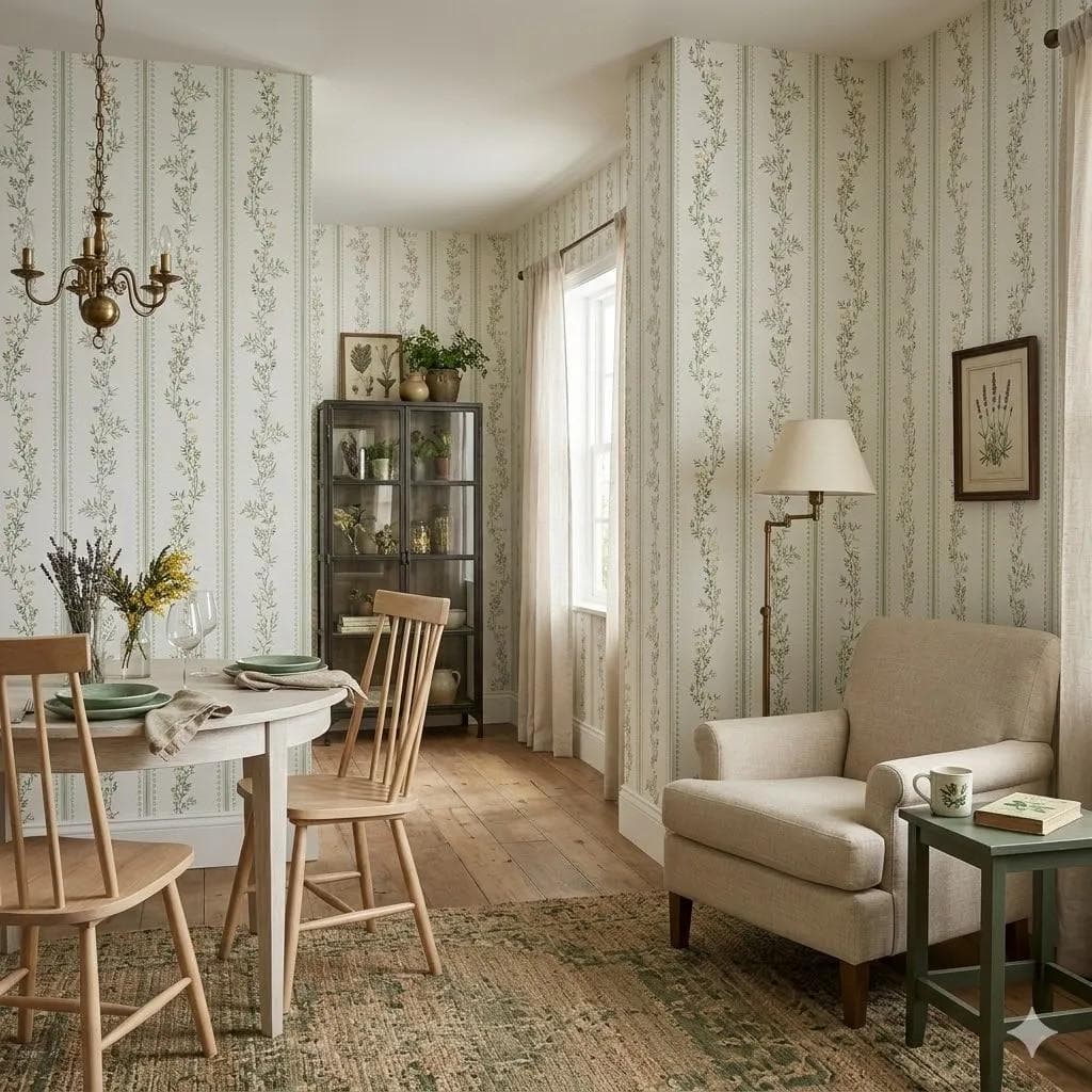 Papel De Parede Floral Listras Delicadas Estilo Provençal
