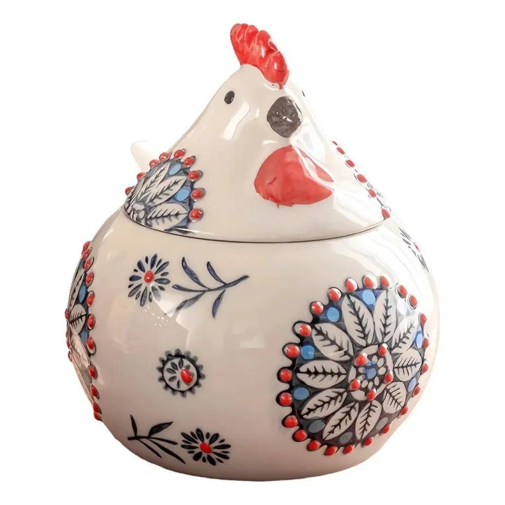 Saleiro de cerâmica com tampa e colher, Frango Grande D CUR1