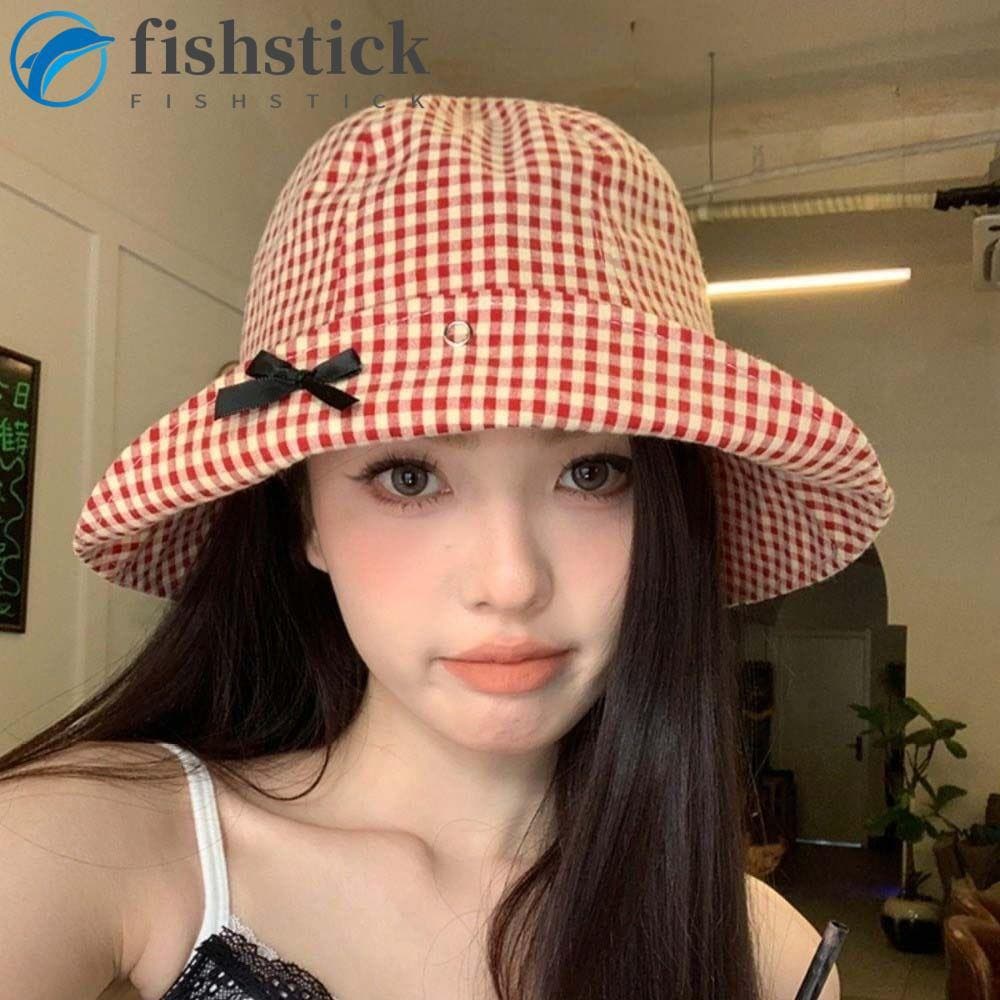 Chapéu De Sol De Aba Larga FISHSTICKA , Casual Versátil Xadrez Pescador Com Cúpula Guingão