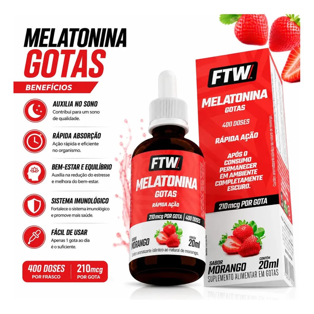 Melatonina Gotas 20ml - Ftw Morango