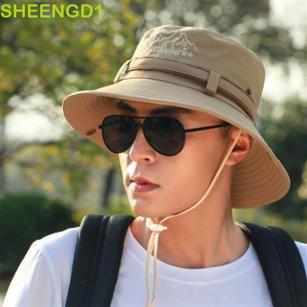 SHEENGD1 Chapéu De Sol Masculino , Aba Larga , Proteção Anti-UV , Balde Protetor Solar , Boné De Pesca Ao Ar Livre De Ve