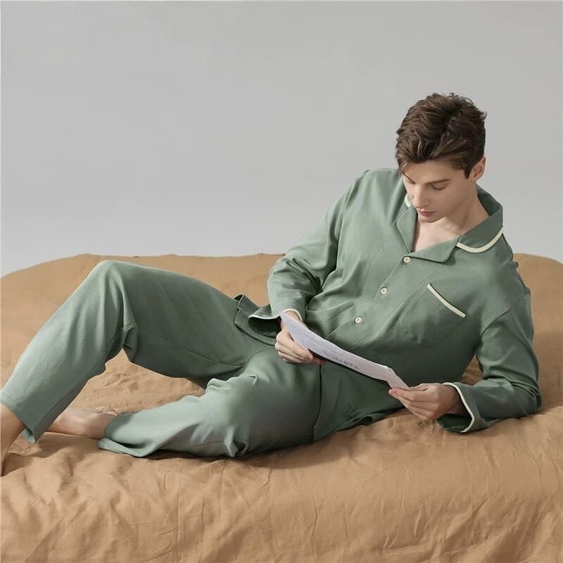 Sonho pijamas masculinos primavera outono puro algodão manga comprida pode usar exterior masculino Plus Size Loungewear