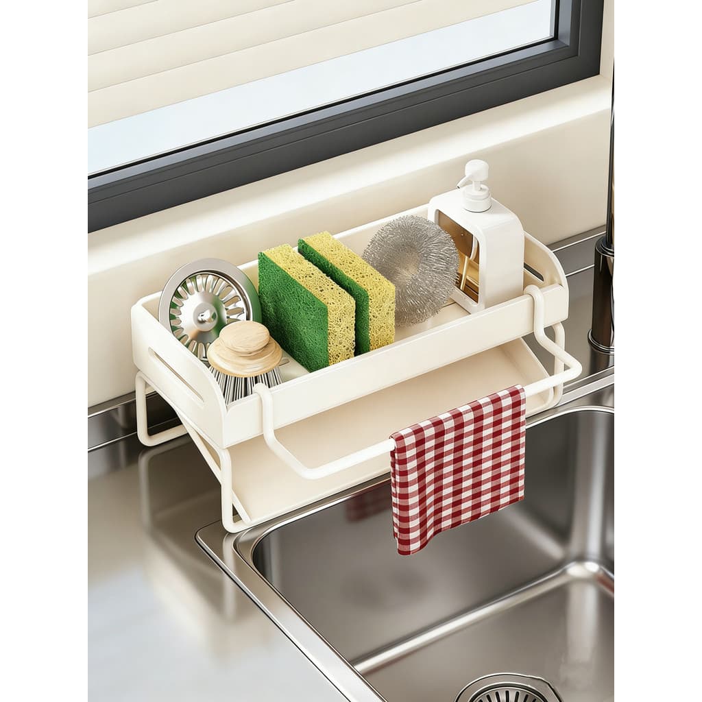 Rack de drenagem de cozinha com declaração de vida, máquina de lavar louça, pia lateral, pano de prato lateral estreito,