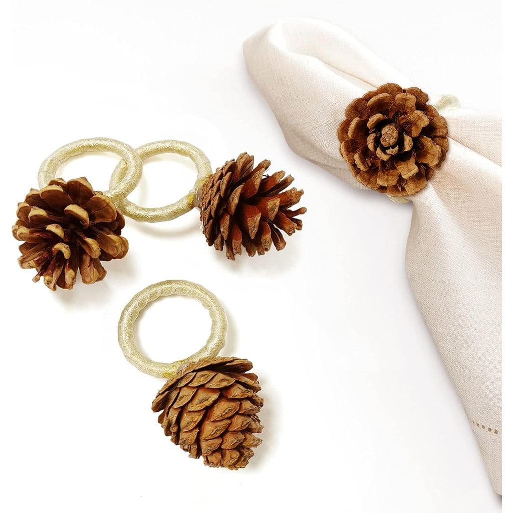 Argolas de Guardanapo de Natal, Conjunto de 4 Argolas de Guardanapo com Motivo de Pinhas de Natal para Decoração de Mesa